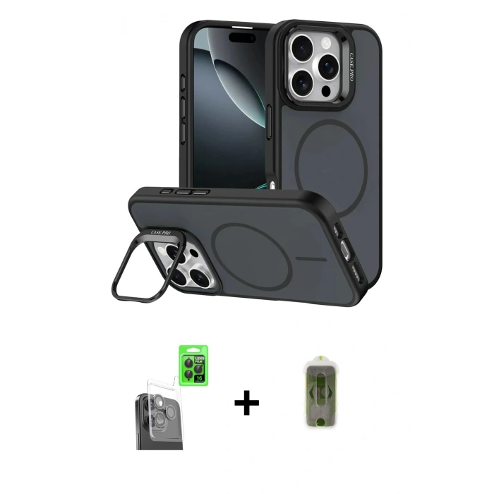 MARSİLYAN™- iPhone 16 Pro Max Kılıf Çekirdek Klasik - Siyah Joko Magic 5D Hayalet Cam + Raze Metal Kamera Lens - SH