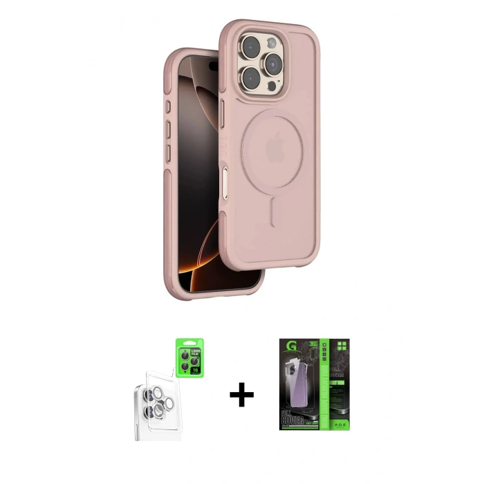 MARSİLYAN™- iPhone 16 Pro Max Kılıf Çekirdek Minimal Prime - Şeffaf 360 Full Body Arka Koruyucu + Raze Metal Kamera Lens - BZ