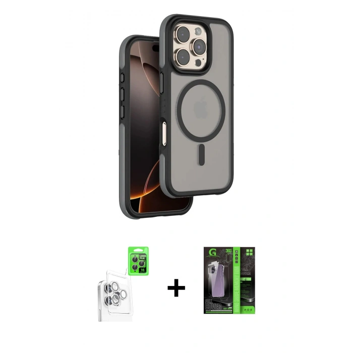 MARSİLYAN™- iPhone 16 Pro Max Kılıf Çekirdek Minimal Prime - Şeffaf 360 Full Body Arka Koruyucu + Raze Metal Kamera Lens - BZ