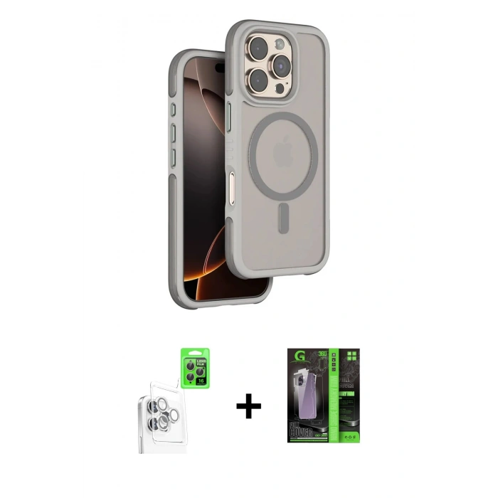 MARSİLYAN™- iPhone 16 Pro Max Kılıf Çekirdek Minimal Prime - Şeffaf 360 Full Body Arka Koruyucu + Raze Metal Kamera Lens - BZ