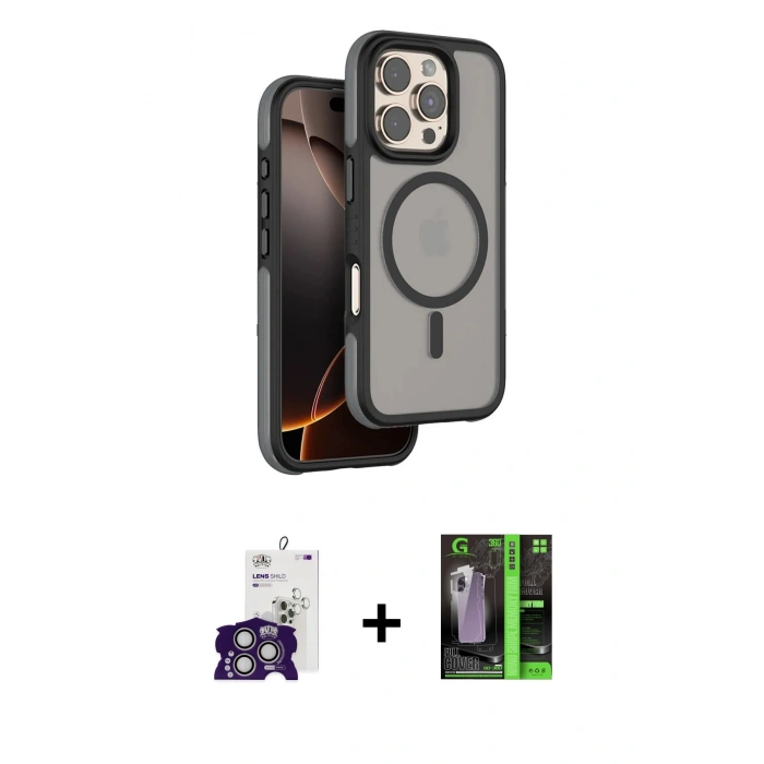 MARSİLYAN™- iPhone 16 Pro Max Kılıf Çekirdek Minimal Prime - Şeffaf 360 Full Body Arka Koruyucu + Gümüş Bilvis Titan Kamera Lens