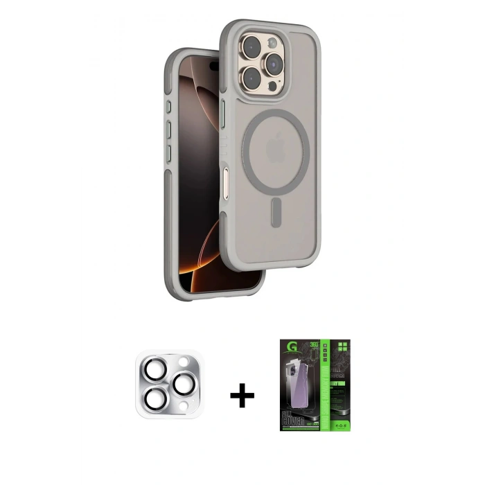 MARSİLYAN™- iPhone 16 Pro Max Kılıf Çekirdek Minimal Prime - Şeffaf 360 Full Body Arka Koruyucu + Pers Alüminyum Kamera Lens - GS
