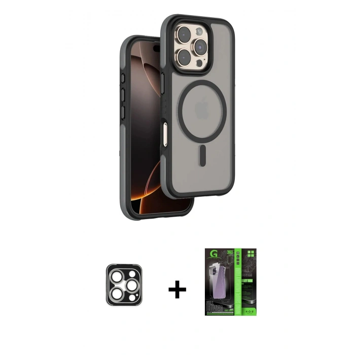MARSİLYAN™- iPhone 16 Pro Max Kılıf Çekirdek Minimal Prime - Şeffaf 360 Full Body Arka Koruyucu + PVD Metal Kamera Lens - GS