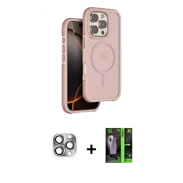 MARSİLYAN™- iPhone 16 Pro Max Kılıf Çekirdek Minimal Prime - Şeffaf 360 Full Body Arka Koruyucu + Pers Alüminyum Kamera Lens - GI