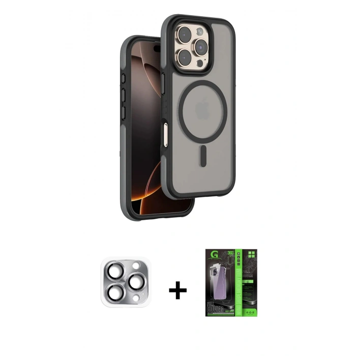 MARSİLYAN™- iPhone 16 Pro Max Kılıf Çekirdek Minimal Prime - Şeffaf 360 Full Body Arka Koruyucu + Pers Alüminyum Kamera Lens - GI