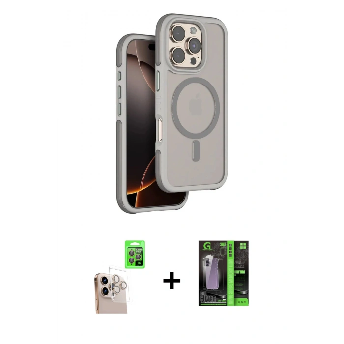 MARSİLYAN™- iPhone 16 Pro Max Kılıf Çekirdek Minimal Prime - Şeffaf 360 Full Body Arka Koruyucu + Raze Metal Kamera Lens - NLGY