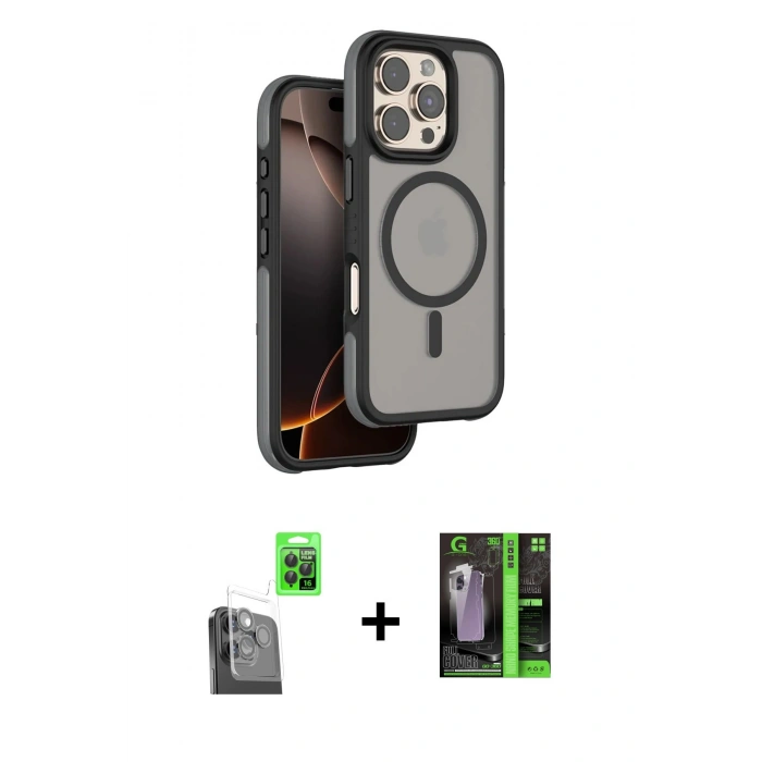 MARSİLYAN™- iPhone 16 Pro Max Kılıf Çekirdek Minimal Prime - Şeffaf 360 Full Body Arka Koruyucu + Raze Metal Kamera Lens - SH