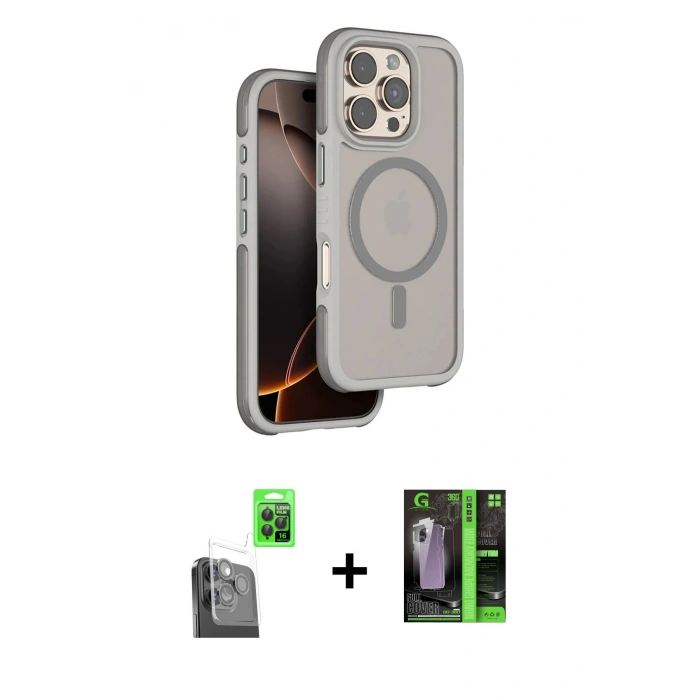 MARSİLYAN™- iPhone 16 Pro Max Kılıf Çekirdek Minimal Prime - Şeffaf 360 Full Body Arka Koruyucu + Raze Metal Kamera Lens - SH