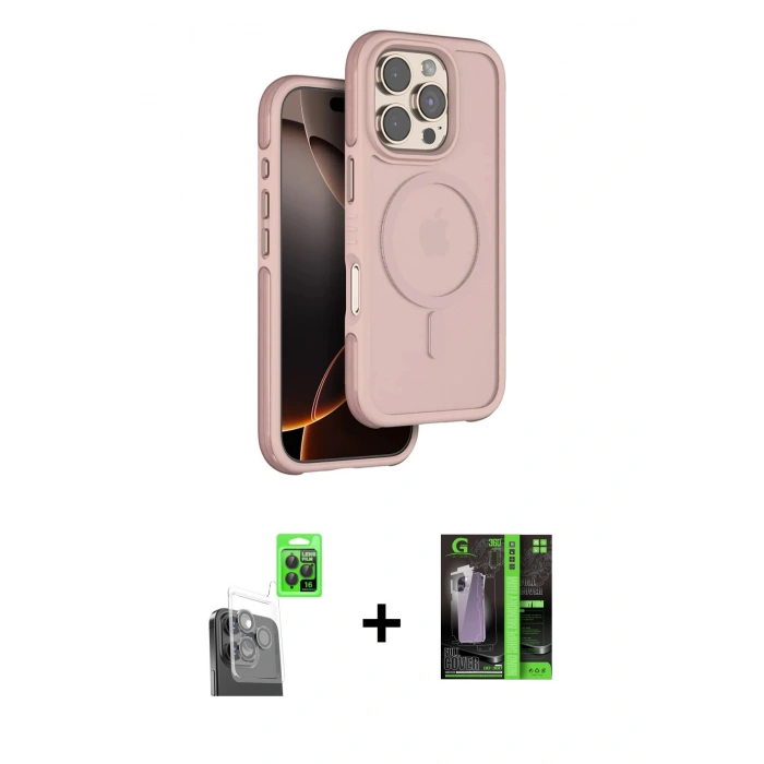 MARSİLYAN™- iPhone 16 Pro Max Kılıf Çekirdek Minimal Prime - Şeffaf 360 Full Body Arka Koruyucu + Raze Metal Kamera Lens - SH