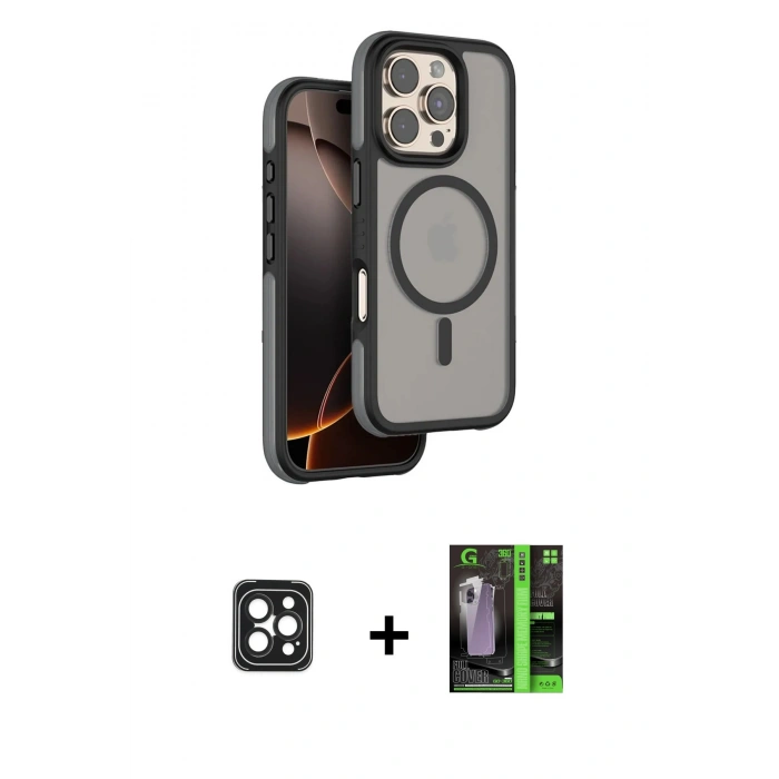 MARSİLYAN™- iPhone 16 Pro Max Kılıf Çekirdek Minimal Prime - Şeffaf 360 Full Body Arka Koruyucu + PVD Metal Kamera Lens - SH