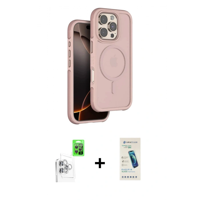 MARSİLYAN™- iPhone 16 Pro Max Kılıf Çekirdek Minimal Prime - Şeffaf Pasifik Cam Ekran Koruyucu + Raze Metal Kamera Lens - BZ