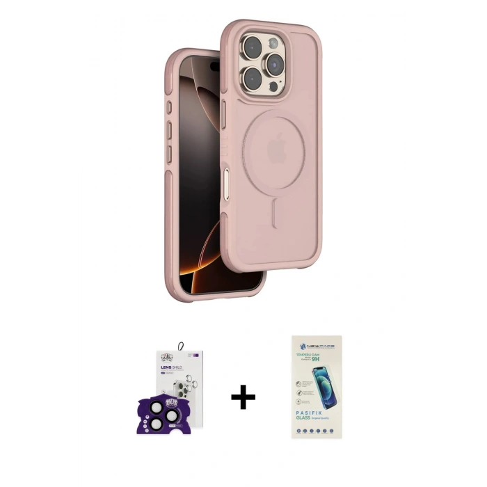 MARSİLYAN™- iPhone 16 Pro Max Kılıf Çekirdek Minimal Prime - Şeffaf Pasifik Cam Ekran Koruyucu + Bilvis Titan Kamera Lens - SH