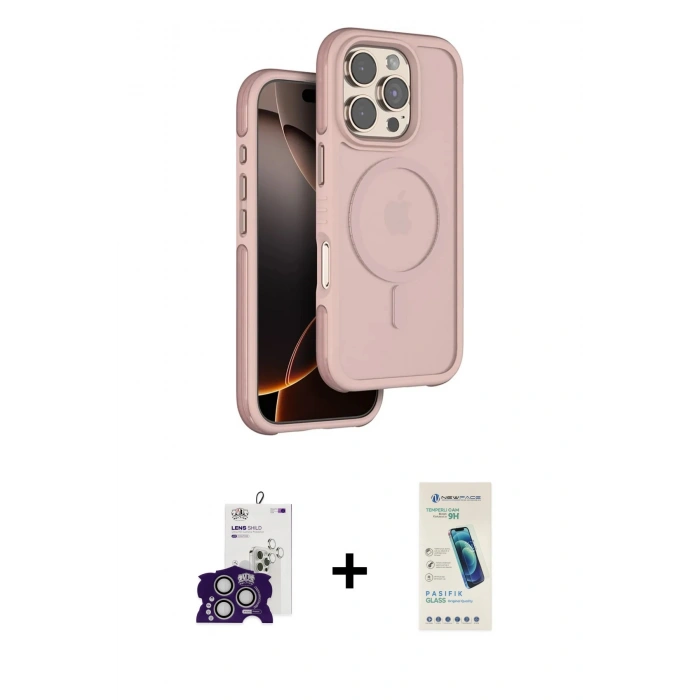 MARSİLYAN™- iPhone 16 Pro Max Kılıf Çekirdek Minimal Prime - Şeffaf Pasifik Cam Ekran Koruyucu + Gümüş Bilvis Titan Kamera Lens