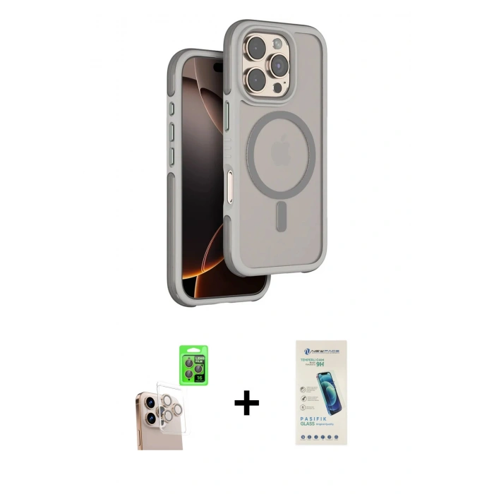 MARSİLYAN™- iPhone 16 Pro Max Kılıf Çekirdek Minimal Prime - Şeffaf Pasifik Cam Ekran Koruyucu + Raze Metal Kamera Lens - NLGY