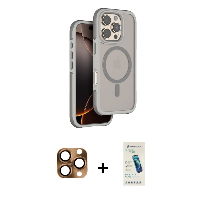 MARSİLYAN™- iPhone 16 Pro Max Kılıf Çekirdek Minimal Prime - Şeffaf Pasifik Cam Ekran Koruyucu + Pers Alüminyum Kamera Lens - CLTM