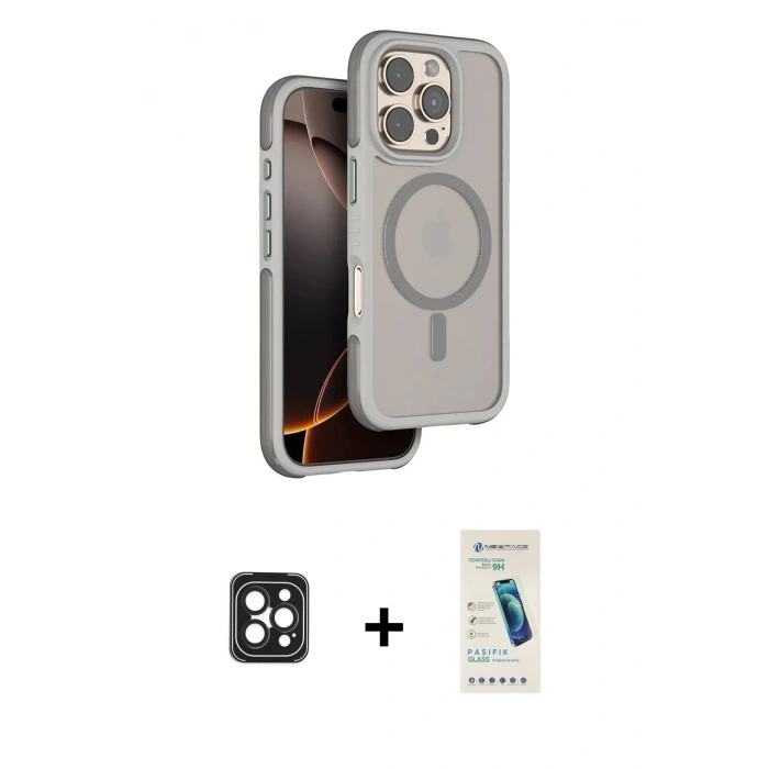 MARSİLYAN™- iPhone 16 Pro Max Kılıf Çekirdek Minimal Prime - Şeffaf Pasifik Cam Ekran Koruyucu + PVD Metal Kamera Lens - SH