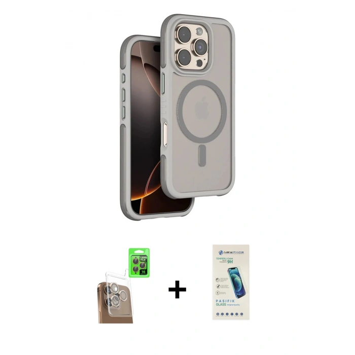 MARSİLYAN™- iPhone 16 Pro Max Kılıf Çekirdek Minimal Prime - Şeffaf Pasifik Cam Ekran Koruyucu + Raze Metal Kamera Lens - CLTM