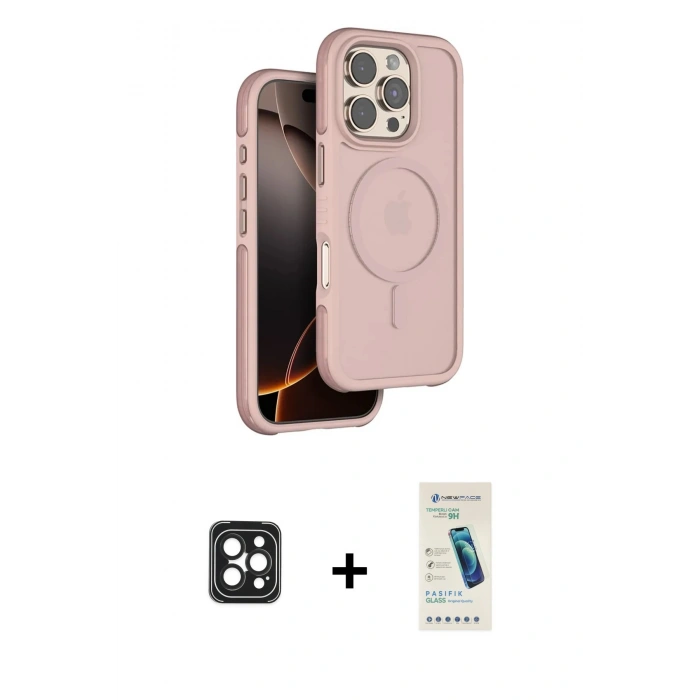 MARSİLYAN™- iPhone 16 Pro Max Kılıf Çekirdek Minimal Prime - Şeffaf Pasifik Cam Ekran Koruyucu + Siyah PVD Metal Kamera Lens