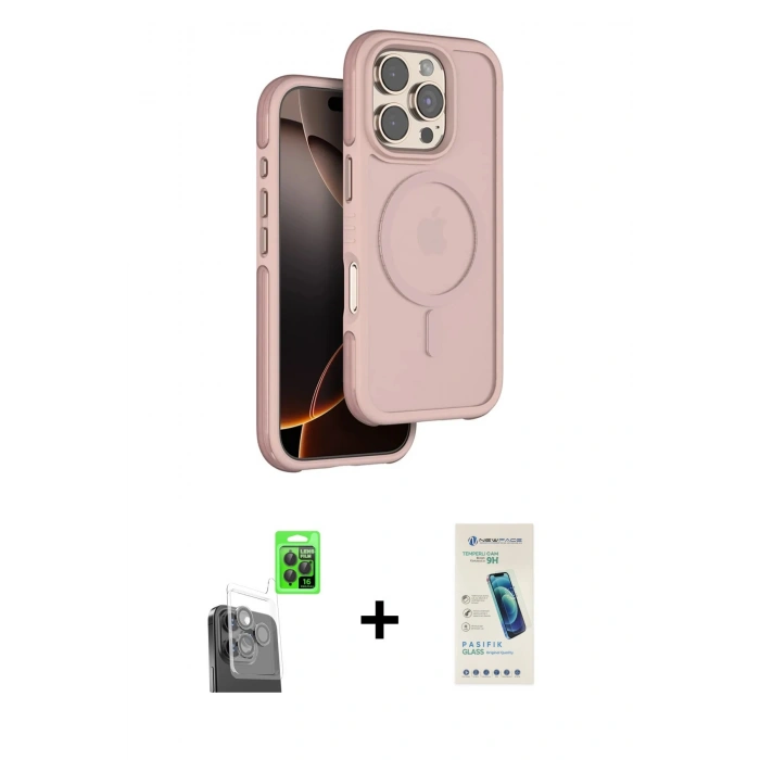 MARSİLYAN™- iPhone 16 Pro Max Kılıf Çekirdek Minimal Prime - Şeffaf Pasifik Cam Ekran Koruyucu + Raze Metal Kamera Lens - SH