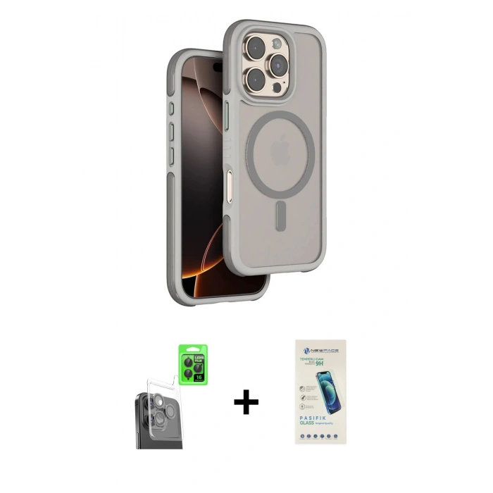 MARSİLYAN™- iPhone 16 Pro Max Kılıf Çekirdek Minimal Prime - Şeffaf Pasifik Cam Ekran Koruyucu + Raze Metal Kamera Lens - SH