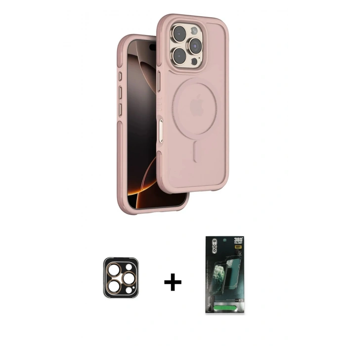 MARSİLYAN™- iPhone 16 Pro Max Kılıf Çekirdek Minimal Prime - Siyah 360 Mat Full Body Arka Koruyucu + Gold PVD Metal Kamera Lens