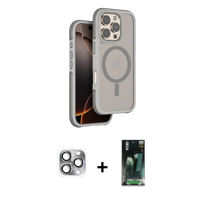 MARSİLYAN™- iPhone 16 Pro Max Kılıf Çekirdek Minimal Prime - Siyah 360 Mat Full Body Arka Koruyucu + Pers Alüminyum Kamera Lens - GI