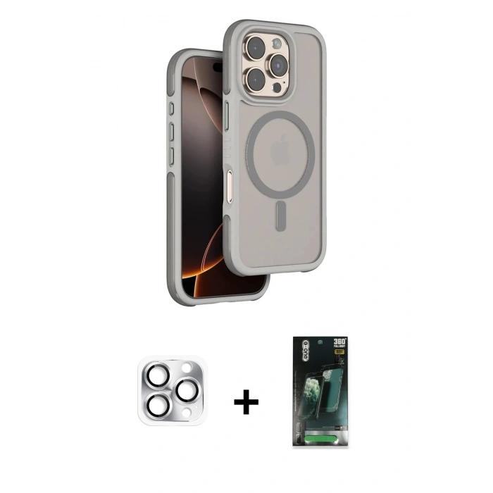 MARSİLYAN™- iPhone 16 Pro Max Kılıf Çekirdek Minimal Prime - Siyah 360 Mat Full Body Arka Koruyucu + Pers Alüminyum Kamera Lens - GS