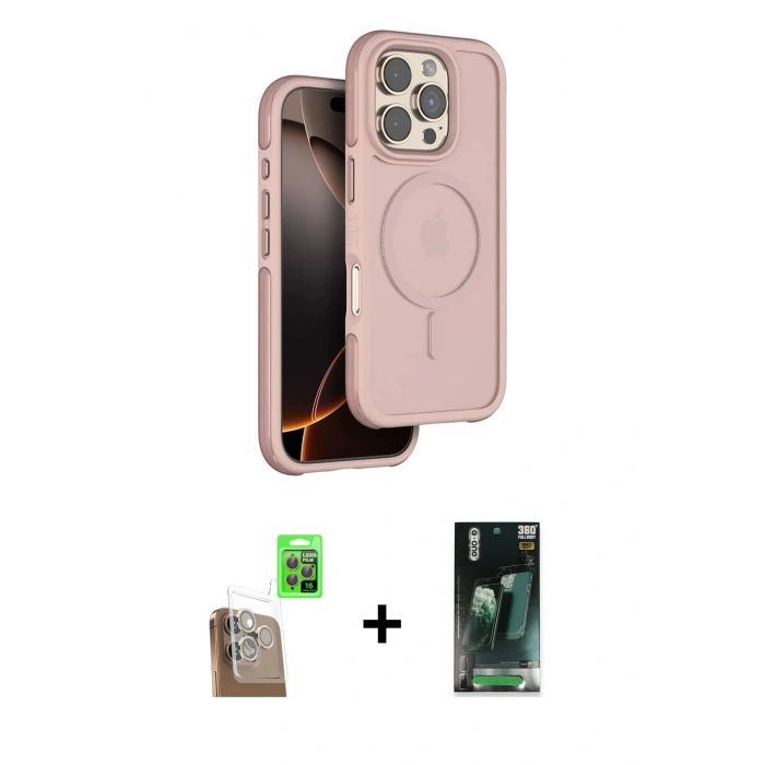 MARSİLYAN™- iPhone 16 Pro Max Kılıf Çekirdek Minimal Prime - Siyah 360 Mat Full Body Arka Koruyucu + Raze Metal Kamera Lens - CLTM