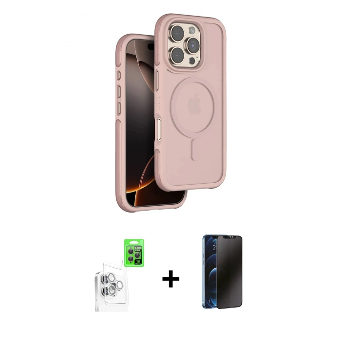 MARSİLYAN™- iPhone 16 Pro Max Kılıf Çekirdek Minimal Prime - Siyah 3D Antistatik Hayalet Cam Ekran Koruyucu + Raze Metal Kamera Lens - BZ