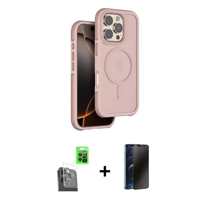 MARSİLYAN™- iPhone 16 Pro Max Kılıf Çekirdek Minimal Prime - Siyah 3D Antistatik Hayalet Cam Ekran Koruyucu + Raze Metal Kamera Lens - SH