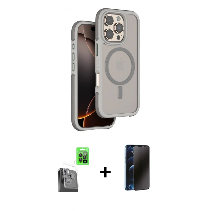 MARSİLYAN™- iPhone 16 Pro Max Kılıf Çekirdek Minimal Prime - Siyah 3D Antistatik Hayalet Cam Ekran Koruyucu + Raze Metal Kamera Lens - SH