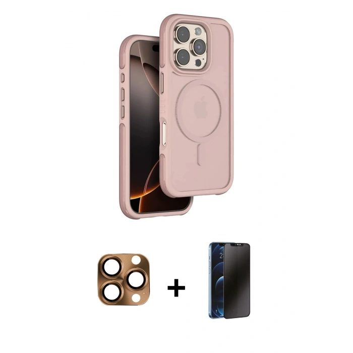 MARSİLYAN™- iPhone 16 Pro Max Kılıf Çekirdek Minimal Prime - Siyah 3D Antistatik Hayalet Cam Ekran Koruyucu + Pers Alüminyum Kamera Lens - CLTM