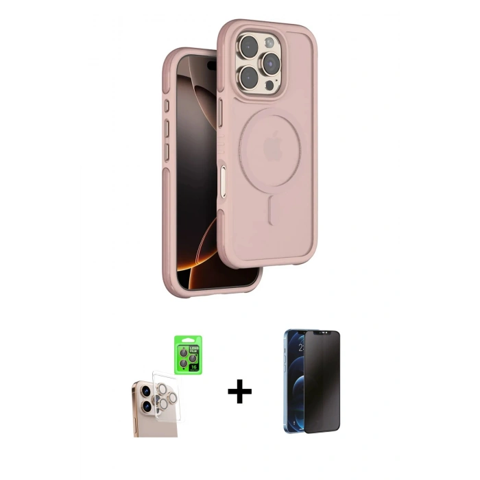 MARSİLYAN™- iPhone 16 Pro Max Kılıf Çekirdek Minimal Prime - Siyah 3D Antistatik Hayalet Cam Ekran Koruyucu + Raze Metal Kamera Lens - NLGY
