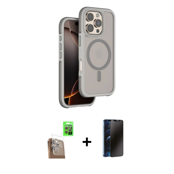 MARSİLYAN™- iPhone 16 Pro Max Kılıf Çekirdek Minimal Prime - Siyah 3D Antistatik Hayalet Cam Ekran Koruyucu + Raze Metal Kamera Lens - CLTM