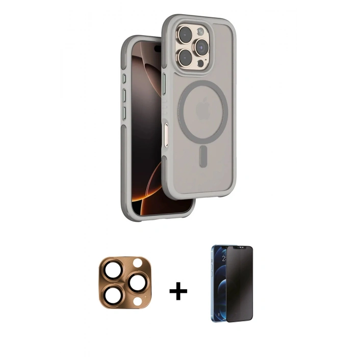 MARSİLYAN™- iPhone 16 Pro Max Kılıf Çekirdek Minimal Prime - Siyah 3D Antistatik Hayalet Cam Ekran Koruyucu + Pers Alüminyum Kamera Lens - CLTM