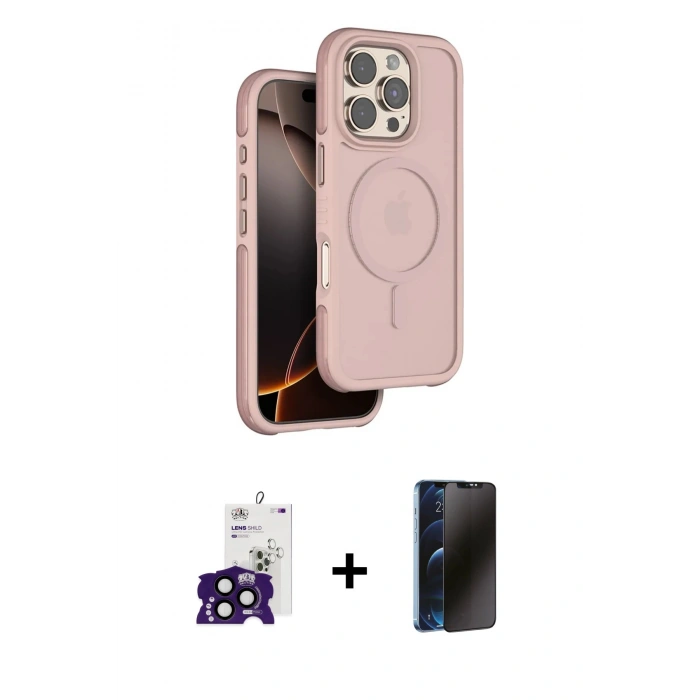 MARSİLYAN™- iPhone 16 Pro Max Kılıf Çekirdek Minimal Prime - Siyah 3D Antistatik Hayalet Cam Ekran Koruyucu + Bilvis Titan Kamera Lens - SH