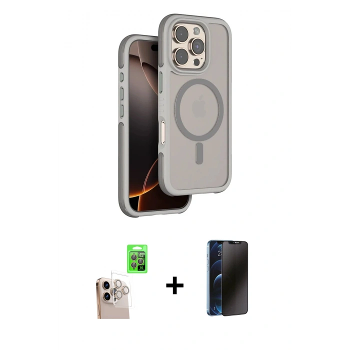 MARSİLYAN™- iPhone 16 Pro Max Kılıf Çekirdek Minimal Prime - Siyah 3D Antistatik Hayalet Cam Ekran Koruyucu + Raze Metal Kamera Lens - NLGY