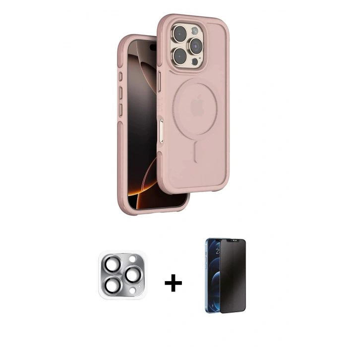 MARSİLYAN™- iPhone 16 Pro Max Kılıf Çekirdek Minimal Prime - Siyah 3D Antistatik Hayalet Cam Ekran Koruyucu + Pers Alüminyum Kamera Lens - GI