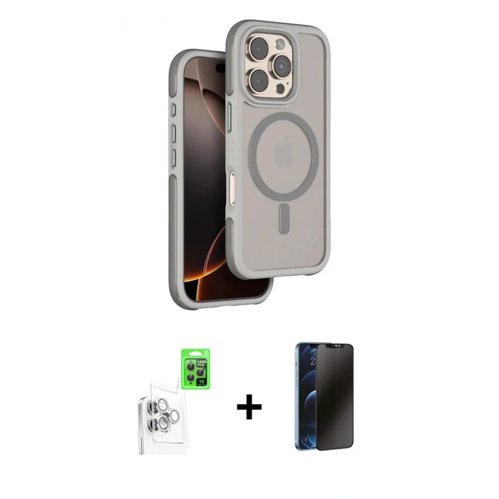 MARSİLYAN™- iPhone 16 Pro Max Kılıf Çekirdek Minimal Prime - Siyah 3D Antistatik Hayalet Cam Ekran Koruyucu + Raze Metal Kamera Lens - BZ
