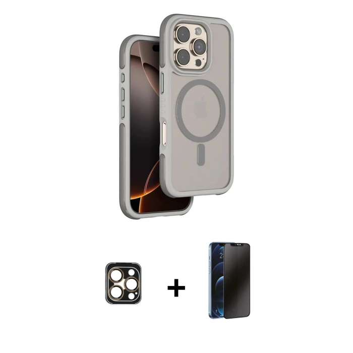 MARSİLYAN™- iPhone 16 Pro Max Kılıf Çekirdek Minimal Prime - Siyah 3D Antistatik Hayalet Cam Ekran Koruyucu + PVD Metal Kamera Lens - GD