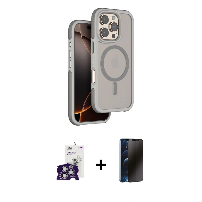 MARSİLYAN™- iPhone 16 Pro Max Kılıf Çekirdek Minimal Prime - Siyah 3D Antistatik Hayalet Cam Ekran Koruyucu + Bilvis Titan Kamera Lens - GS