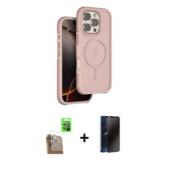 MARSİLYAN™- iPhone 16 Pro Max Kılıf Çekirdek Minimal Prime - Siyah 3D Antistatik Hayalet Cam Ekran Koruyucu + Raze Metal Kamera Lens - CLTM