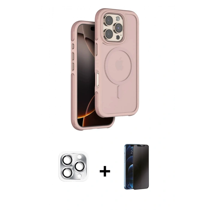 MARSİLYAN™- iPhone 16 Pro Max Kılıf Çekirdek Minimal Prime - Siyah 3D Antistatik Hayalet Cam Ekran Koruyucu + Pers Alüminyum Kamera Lens - GS