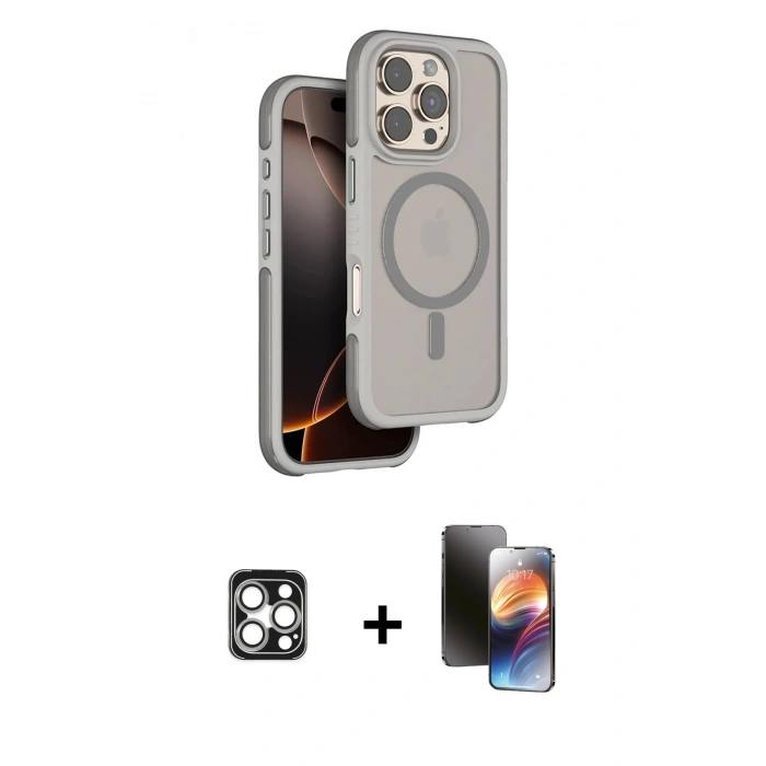 MARSİLYAN™- iPhone 16 Pro Max Kılıf Çekirdek Minimal Prime - Siyah 3D Antistatik Mat Seramik Nano Ekran Koruyucu + PVD Metal Kamera Lens - GS