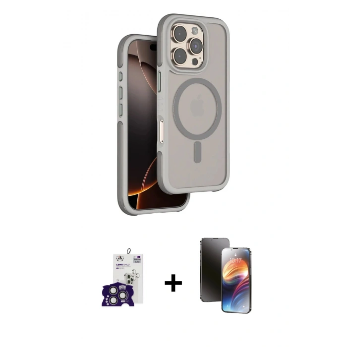 MARSİLYAN™- iPhone 16 Pro Max Kılıf Çekirdek Minimal Prime - Siyah 3D Antistatik Mat Seramik Nano Ekran Koruyucu + Bilvis Titan Kamera Lens - TMGI