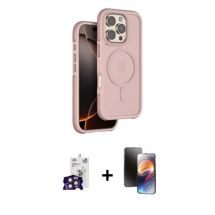 MARSİLYAN™- iPhone 16 Pro Max Kılıf Çekirdek Minimal Prime - Siyah 3D Antistatik Mat Seramik Nano Ekran Koruyucu + Bilvis Titan Kamera Lens - TMGI