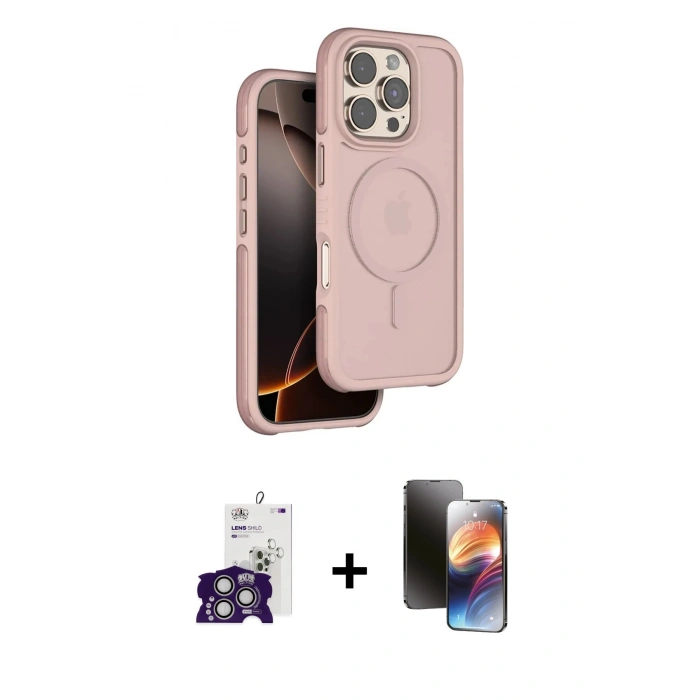 MARSİLYAN™- iPhone 16 Pro Max Kılıf Çekirdek Minimal Prime - Siyah 3D Antistatik Mat Seramik Nano Ekran Koruyucu + Bilvis Titan Kamera Lens - GS