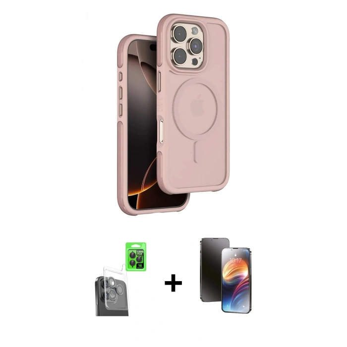 MARSİLYAN™- iPhone 16 Pro Max Kılıf Çekirdek Minimal Prime - Siyah 3D Antistatik Mat Seramik Nano Ekran Koruyucu + Raze Metal Kamera Lens - SH