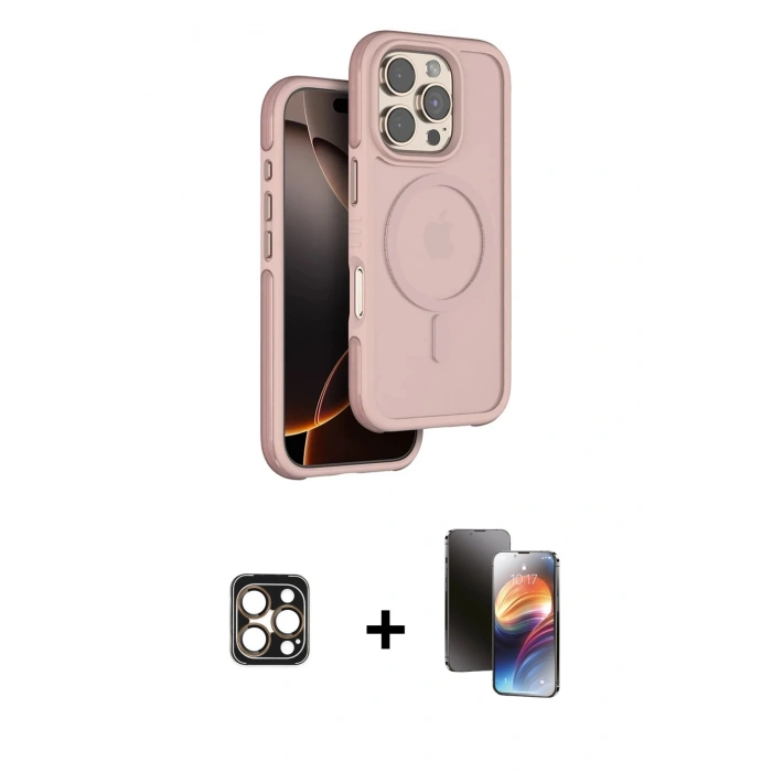 MARSİLYAN™- iPhone 16 Pro Max Kılıf Çekirdek Minimal Prime - Siyah 3D Antistatik Mat Seramik Nano Ekran Koruyucu + PVD Metal Kamera Lens - GD