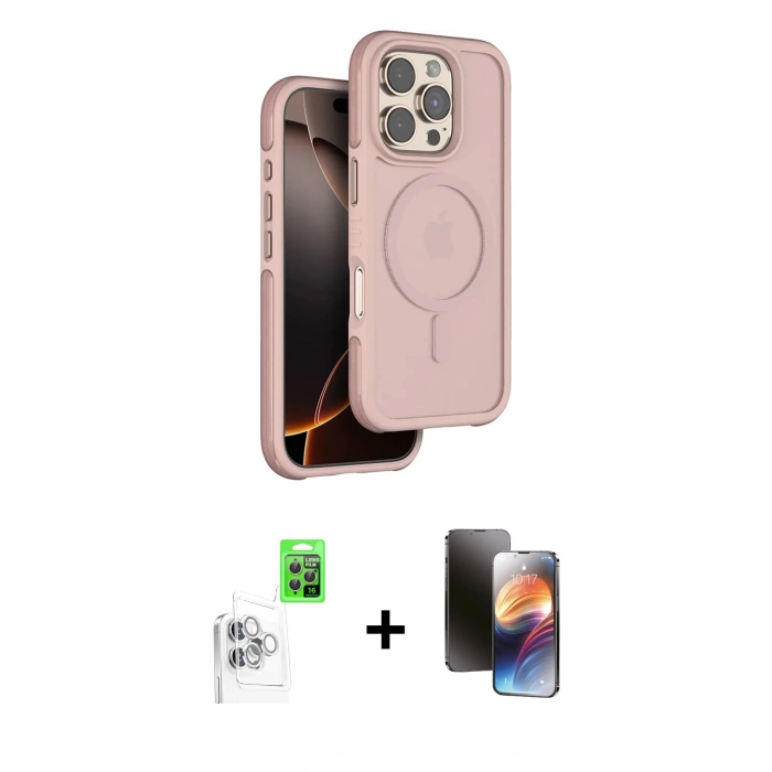 MARSİLYAN™- iPhone 16 Pro Max Kılıf Çekirdek Minimal Prime - Siyah 3D Antistatik Mat Seramik Nano Ekran Koruyucu + Beyaz Raze Metal Kamera Lens